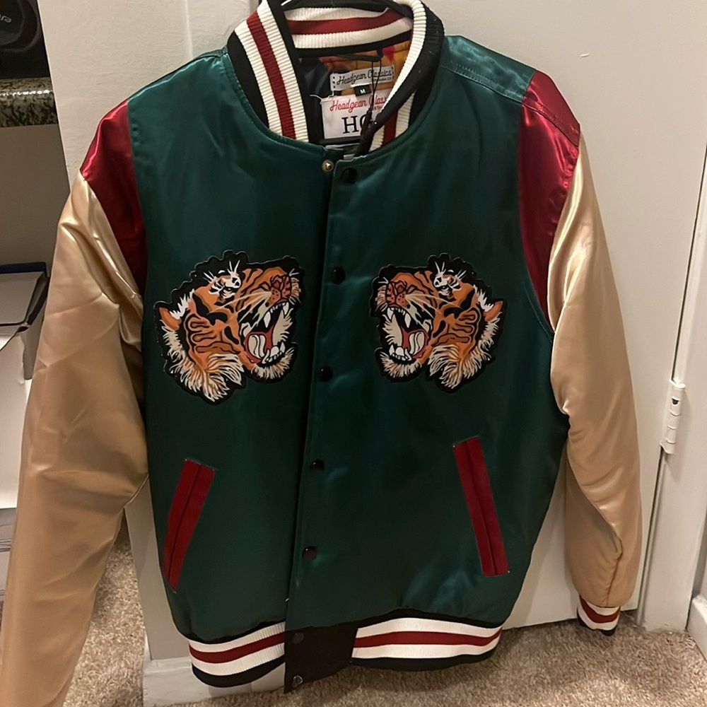Size Medium...Wutang Collection Bomber Jacket ...Burgundy/Green/Gold